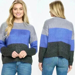 Urban Outfitters Lumiere Blue/Gray Crew‎ Neck Colorblock Sweater size M NWT